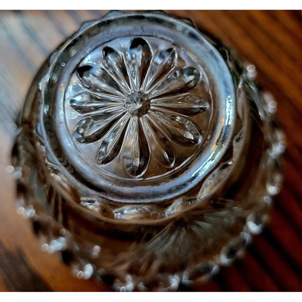 KIG Indonesia Clear Glass Custard Bowl Embossed Scallop Rim‎ Tulip Shaped Lot 2